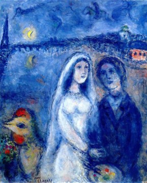  eiffel - Brautpaar mit Eiffel Handtuch im Hintergrund Zeitgenosse Marc Chagall